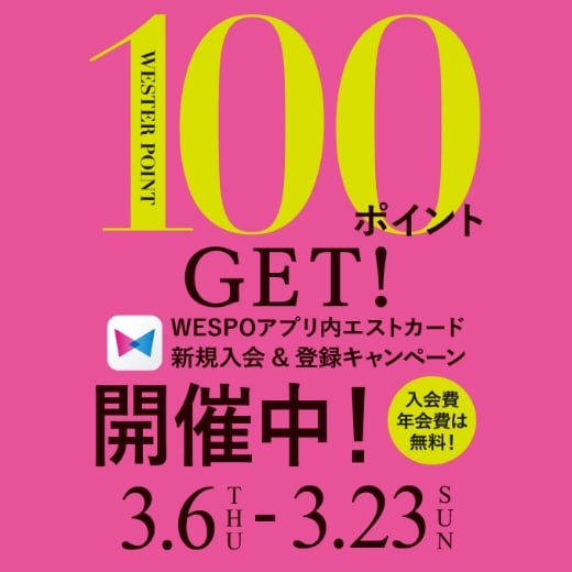 100ポイントGET！WEPO ESTカード新規入会＆登録キャンペーン開催中！9.1(fri)-9.18(mon)