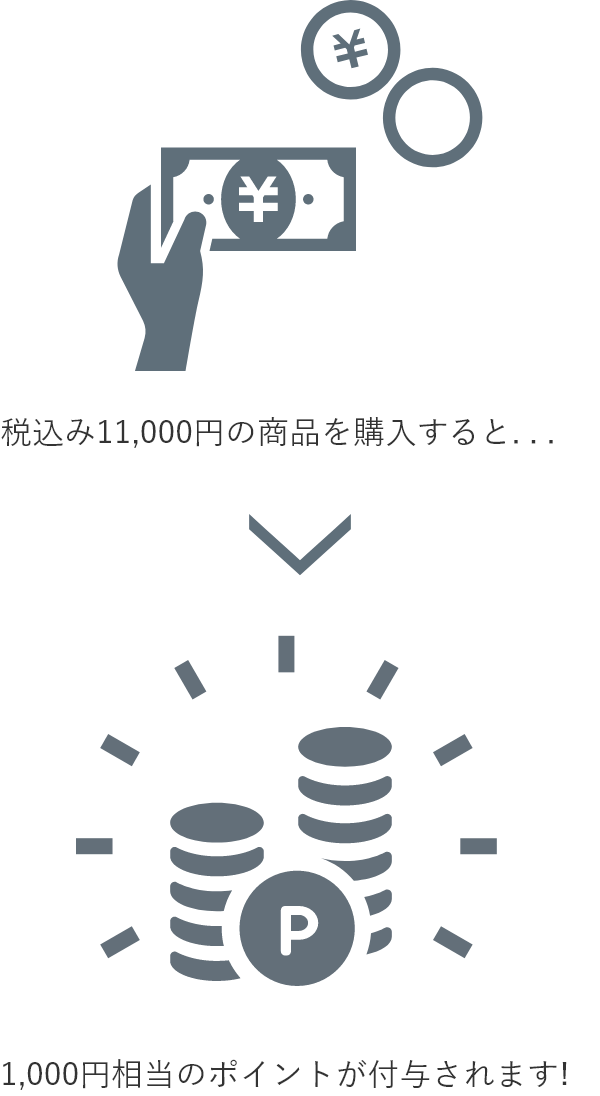 税込み11000円の商品を購入すると…1000円相当のポイントが付与されます！