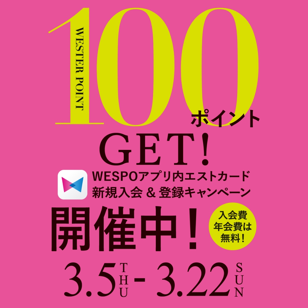 100ポイントGET！WEPO ESTカード新規入会＆登録キャンペーン開催中！