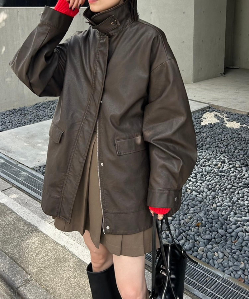 mystic【2024AW/トレンドアウター】フェイクレザーブルゾン　革ジャン ショップニュース｜EST エスト｜大阪・梅田のショッピングモール